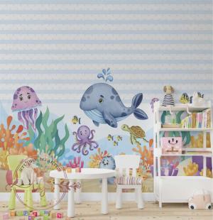 PAPEL DE PAREDE -   3D Infantil Fundo Do Mar Peixes Vinil 0,10 Alto Adesivo Sob Medida  Fosco Liso Dividimos Rolo de 40 a 60 cm 