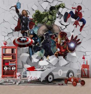 PAPEL DE PAREDE -    3d Quarto Infantil Vingadores Vinil 0,10 Alto Adesivo Sob Medida  Fosco Liso Dividimos Rolo de 40 a 60 cm 