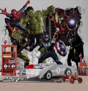 PAPEL DE PAREDE -    3d Quarto Infantil Vingadores Vinil 0,10 Alto Adesivo Sob Medida  Fosco Liso Dividimos Rolo de 40 a 60 cm 