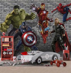 PAPEL DE PAREDE -    3d Quarto Infantil Vingadores Vinil 0,10 Alto Adesivo Sob Medida  Fosco Liso Dividimos Rolo de 40 a 60 cm 