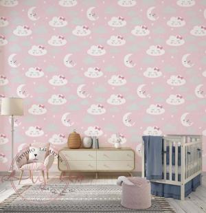 PAPEL DE PAREDE -     Baby Nuvens com Lua Vinil 0,10 Alto Adesivo Sob Medida  Fosco Liso Dividimos Rolo de 40 a 60 cm 