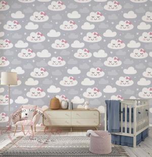 PAPEL DE PAREDE -     Baby Nuvens Vinil 0,10 Alto Adesivo Sob Medida  Fosco Liso Dividimos Rolo de 40 a 60 cm 