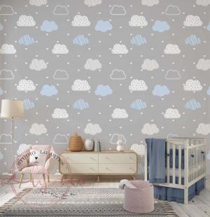 PAPEL DE PAREDE -     Baby Nuvens Vinil 0,10 Alto Adesivo Sob Medida  Fosco Liso Dividimos Rolo de 40 a 60 cm 