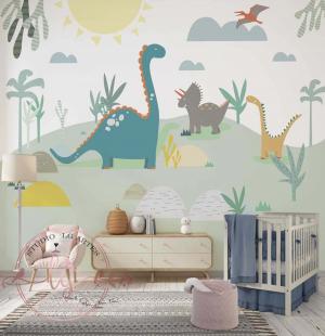 PAPEL DE PAREDE -   Foto Mural Infantil Dinossauros Baby Vinil 0,10 Alto Adesivo Sob Medida  Fosco Liso Dividimos Rolo de 40 a 60 cm 