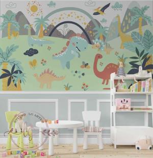 PAPEL DE PAREDE -   Foto Mural Infantil Dinossauros Baby Vinil 0,10 Alto Adesivo Sob Medida  Fosco Liso Dividimos Rolo de 40 a 60 cm 