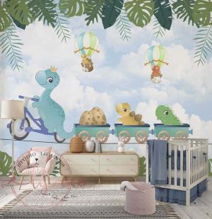 PAPEL DE PAREDE -   Foto Mural Infantil Dinossauros Baby Vinil 0,10 Alto Adesivo Sob Medida  Fosco Liso Dividimos Rolo de 40 a 60 cm 