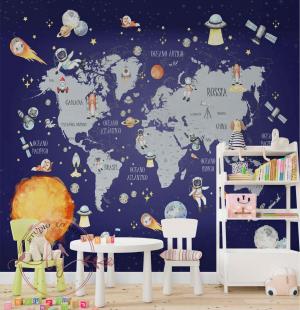 PAPEL DE PAREDE -   Foto Mural Infantil Mapa Mundi Espacial Vinil 0,10 Alto Adesivo Sob Medida  Fosco Liso Dividimos Rolo de 40 a 60 cm 