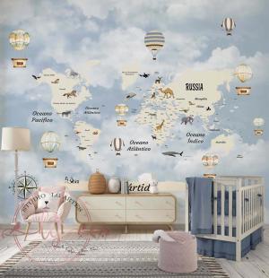 PAPEL DE PAREDE -   Foto Mural Infantil Mapa Vinil 0,10 Alto Adesivo Sob Medida  Fosco Liso Dividimos Rolo de 40 a 60 cm 