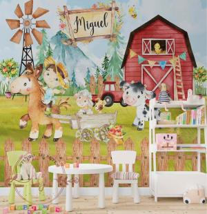 PAPEL DE PAREDE -    Infantil Fazendinha Vinil 0,10 Alto Adesivo Sob Medida  Fosco Liso Dividimos Rolo de 40 a 60 cm 