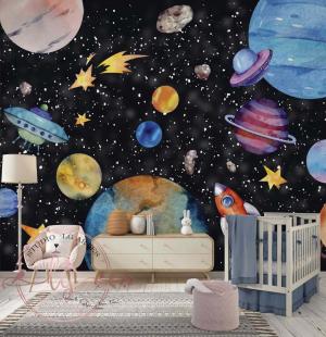 PAPEL DE PAREDE -  Infantil Foguete Astronauta Espaço Vinil 0,10 Alto Adesivo Sob Medida  Fosco Liso Dividimos Rolo de 40 a 60 cm 