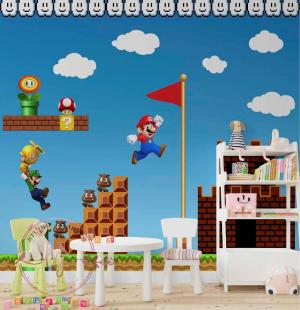 PAPEL DE PAREDE -  Infantil Super Mario Vinil 0,10 Alto Adesivo Sob Medida  Fosco Liso Dividimos Rolo de 40 a 60 cm 