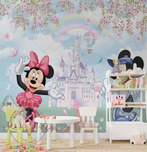 PAPEL DE PAREDE -  Personalizado Minnie E Mickey No Castelo Encantado Vinil 0,10 Alto Adesivo Sob Medida  Fosco Liso Dividimos Rolo de 40 a 60 cm 