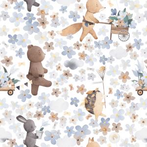 PAPEL DE PAREDE -  URSO Infantil Lavavel Aquarela Vinil 0,10 Alto Adesivo Sob Medida  Fosco Liso Dividimos Rolo de 40 a 60 cm 